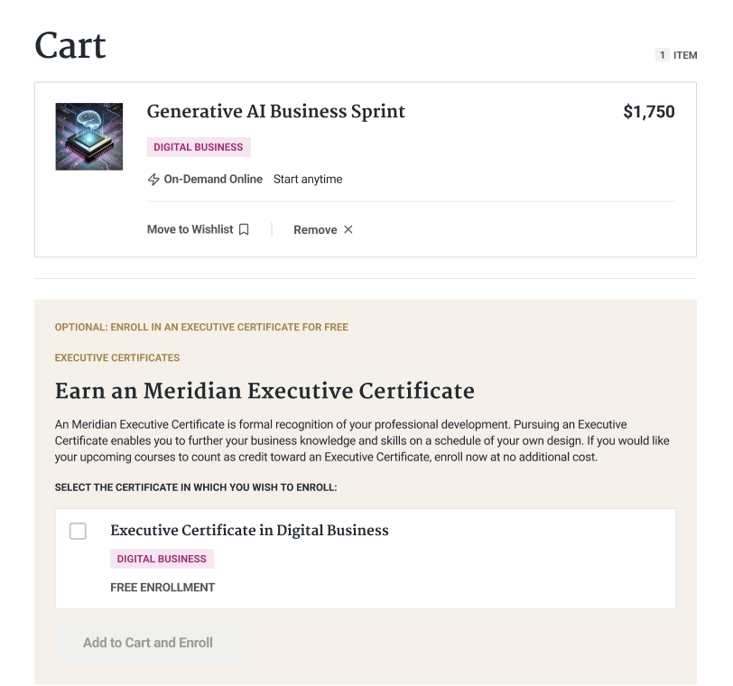 Meridian executive certificate journey